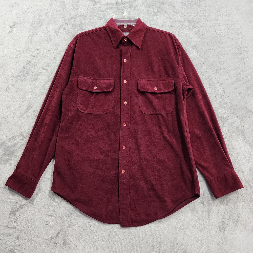 Vintage Knightsbridge Shirt Mens S Red Burgundy Velour Button Front Long Sleeve